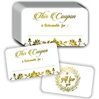Tarjetas de cupón (paquete de 50) Premium Gold Foil Stamping 3.5 &quot-x 2&quot- en blanco Certificados de regalo canjear cupones…
